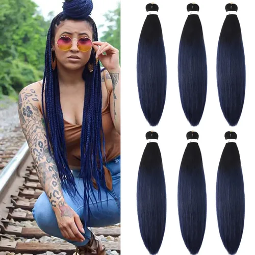 Miniatura 23 de Extensiones de cabello trenzado morado preestiradas, 20 pulgadas, 2 piezas de cabello sintético trenzado para niñas y mujeres, fiesta, disfraz