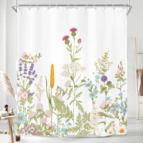 Miniatura 13 de Riyidecor - Cortina de ducha con estampado de flores silvestres para decorar un baño pequeño o una ventana, 36 pulgadas de ancho x 72 pulgadas