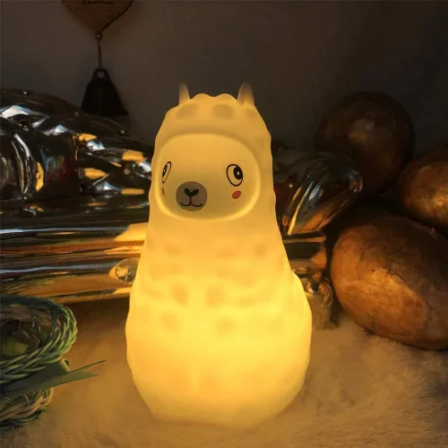 Luz nocturna de alpaca para niños, lámpara de noche LED para habitación de los niños, luz de silicona suave recargable, brillo y colores ajustables,