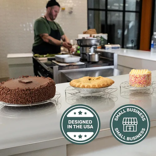 Miniatura 4 de Ultra Cuisine Juego de 3 estantes redondos de refrigeración para cocinar y hornear, aptos para horno y lavavajillas, 100% acero inoxidable