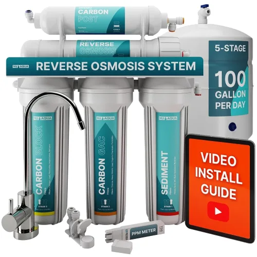 Miniatura 10 de NU Aqua Sistema de Filtro de Agua Debajo del Fregadero de 6 Etapas UV de Ósmosis Inversa - 100 GPD Filtración RO y UV - Grifo y Depósito - Medidor