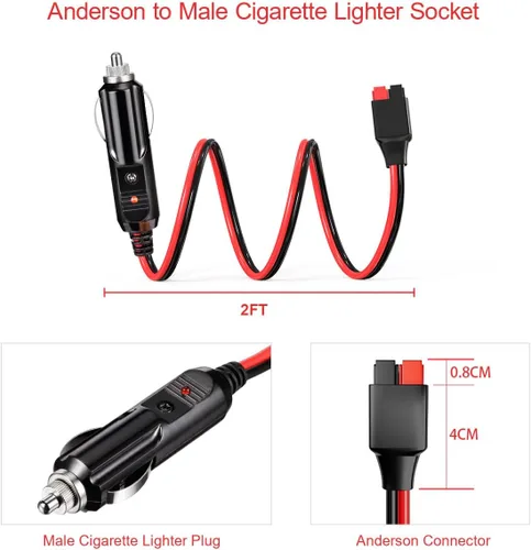 Miniatura 6 de ELFCULB Conector de encendedor de cigarrillos de coche a Anderson, cable conector macho de encendedor de cigarrillos de 12V 12AWG para generador