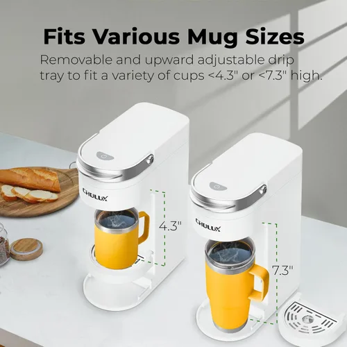 Miniatura 4 de Chulux Cafetera delgada de una sola porción para cápsulas K Pod, cafetera de una taza se ajusta a tazas de viaje de 7.3", máquina de café con Blanco