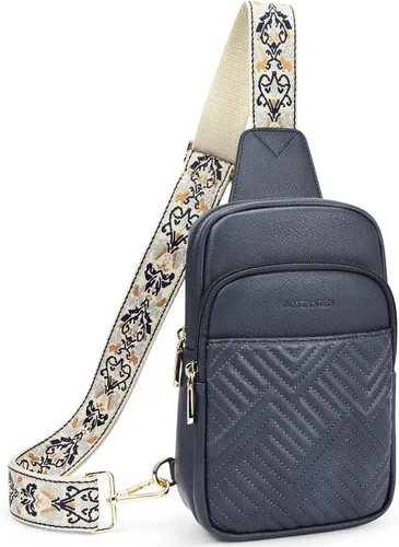 Miniatura 20 de BOSTANTEN Bolso bandolera acolchado, bolsos cruzados para mujer, bolso cruzado de cuero, riñonera con correa de guitarra ajustable
