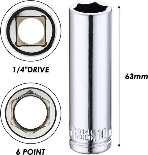 Miniatura 4 de MIXPOWER 4 piezas de 1/4" de 10 mm de profundidad y poco profunda, 6 puntas, acero Cr-V, 10 mm