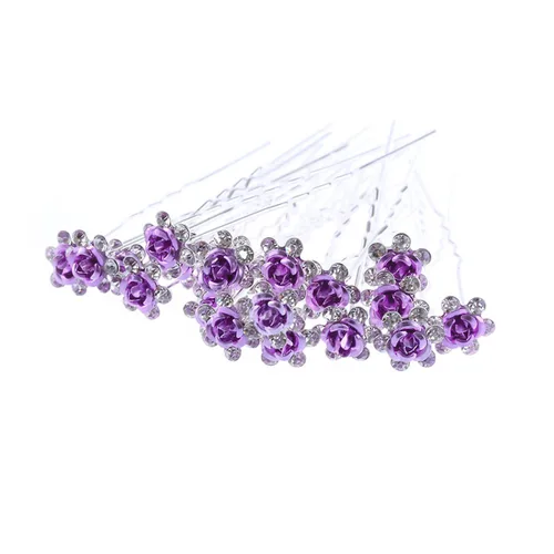 Miniatura 11 de 20pcs Rhinestone Rose Flower Hair Bobby Pin Crystal Bride Wedding Metal Clip de pelo Decoración U forma joyería accesorios, Cabello de cristal