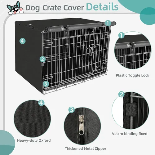 Miniatura 3 de Seiyierr Funda para Jaula de Perro para Jaula Grande de Alambre para Perros de 42", Perrera para Cachorros con Puerta Doble, Cubierta Ligera de Negro