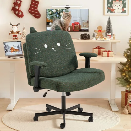 Miniatura 2 de HOMREST Silla cruzada con brazos y ruedas, silla de oficina de patas cruzadas de tamaño grande con asiento extra ancho y cojín de respaldo flexible