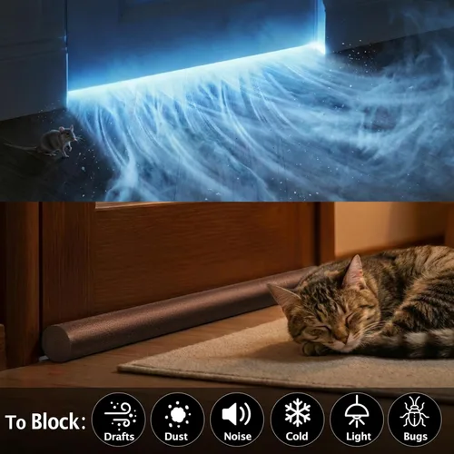 Miniatura 3 de MAXTID - Topes para puertas protectores de corrientes de aire, tope marrón ajustable de doble cara para puertas de 32 a 38 pulgadas, para puerta
