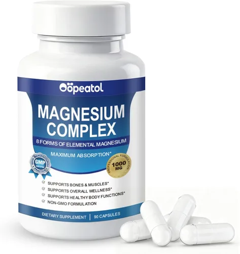 Complejo de magnesio 8 en 1 de 1000 mg para mujeres y hombres - Suplemento de magnesio altamente absorbible que apoya la relajación muscular del