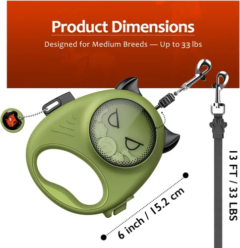 Miniatura 3 de Correa retráctil para perro, cinta de nailon fuerte de 13 pies, bloqueo automático, sin enredos, freno de un toque, agarre cómodo, divertido diseño