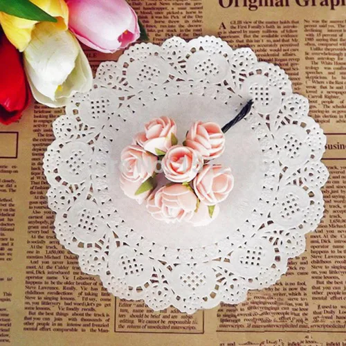 Miniatura 5 de DECORA Tapones redondos de encaje de papel blanco de 12.5 pulgadas para decoraciones de mesa de boda, 100 unidades AM042