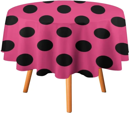 Miniatura 26 de Mantel redondo lavable de lunares negros sobre beige de 50 pulgadas para cocina, comedor, fiesta, decoración moderna
