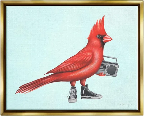 Miniatura 7 de Stupell Industries Cardinal Bird Negro Zapatillas Retro Boombox Ilustración, Diseño por Amelie Legault Flotador gris enmarcado