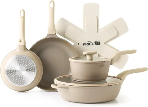 Miniatura 11 de PRICUSIS Juego de ollas y sartenes de cerámica antiadherentes, juego de 21 utensilios de cocina de inducción no tóxicos, 100% aptos para Gris