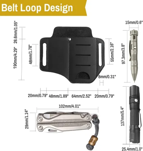 Miniatura 3 de VIPERADE PJ8 - Funda pequeña de cuero EDC para cinturón, funda multiherramienta de cuero, organizador de cinturón EDC, hecho a mano, 2 bolsillos