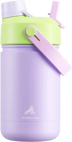 Miniatura 70 de POWCAN - Botella de agua con aislamiento de 18 onzas, con tapa de boquilla y pajilla 2 en 1, fría 24 horas, a prueba de fugas, apta para portavasos