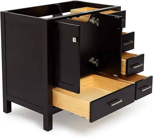 Miniatura 10 de ARIEL Cambridge - Mueble base de tocador de baño de 36 pulgadas, madera maciza, 2 puertas de cierre suave, 5 cajones de cola de milano