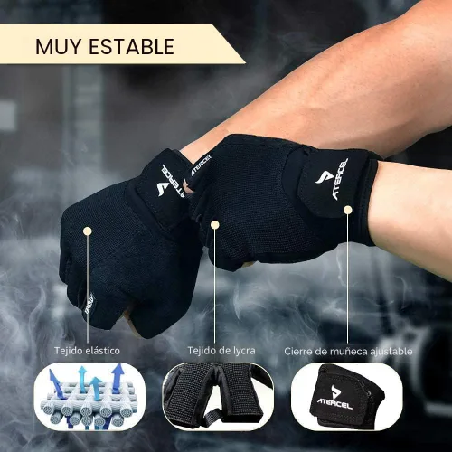 Miniatura 2 de ATERCEL Guantes de entrenamiento para hombres y mujeres, guantes de ejercicio para levantamiento de pesas, ciclismo, gimnasio, entrenamiento, Negro