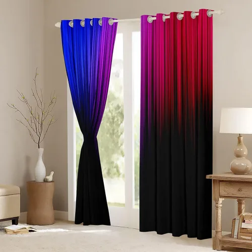Miniatura 4 de Feelyou Cortinas abstractas degradadas para niños, adolescentes, azul, rojo y negro, cortinas de ventana para dormitorio, sala de estar, decoración