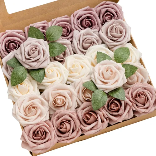 Miniatura 10 de Ling's moment Flores artificiales, 25 piezas de rosas de 3 pulgadas en tonos verde esmeralda, relleno floral de espuma realista para bricolaje