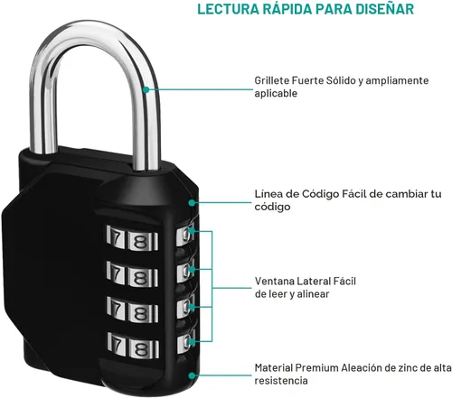 Miniatura 3 de ZHEGE - Candado con combinación de 4 dígitos, candado resistente a la intemperie para exteriores, casillero de gimnasio, puerta de valla de jardín