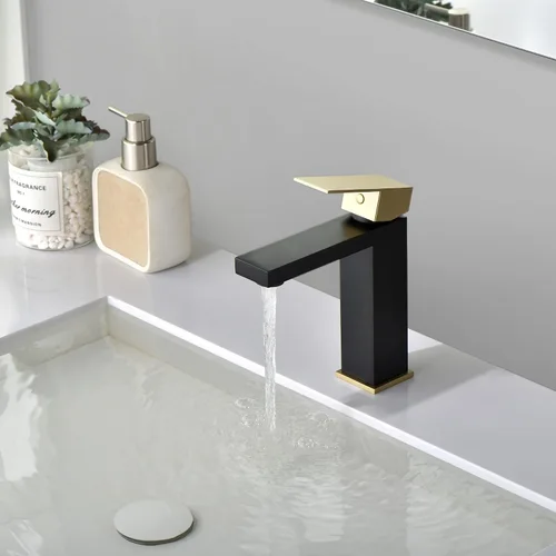 Miniatura 5 de sumerain Grifo de lavabo de baño negro y dorado grifo de baño 304 de acero inoxidable de una sola manija de un solo agujero
