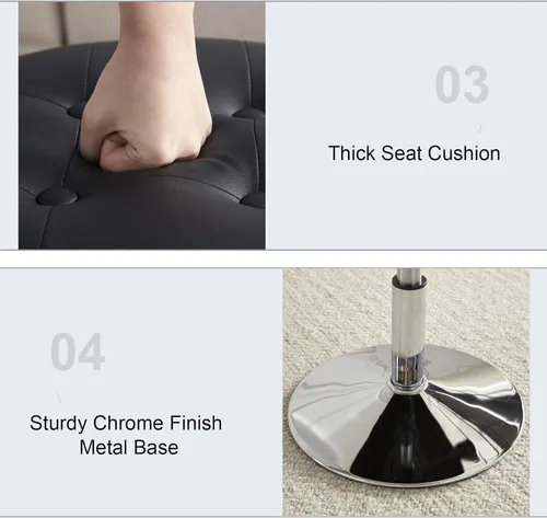 Miniatura 6 de Gitrah Silla de Tocador Negra para Cuarto de Maquillaje Taburete de Tocador para Cuarto de Maquillaje Redondo Acolchado de Cuero PU Silla
