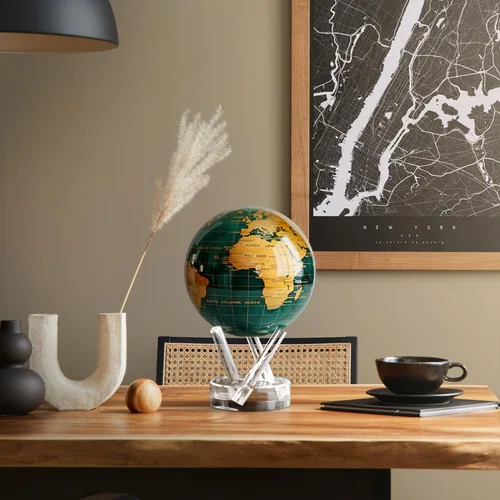 Miniatura 7 de MOVA Globe - Verde esmeralda y dorado clásico (4.5 pulgadas) Movimiento alimentado por energía solar Sin baterías Regalo para escritorio