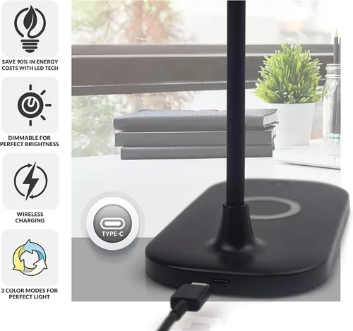 Miniatura 8 de Newhouse Lighting Zlata - Lámpara de escritorio de oficina con 21 LED y puerto USB, con 21 luces LED y puerto USB, carga inalámbrica