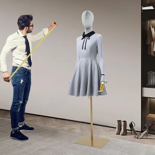 Miniatura 4 de Torso de maniquí femenino con cabeza y brazos posables, forma de vestido ajustable en altura, soporte de medio maniquí, maniquí de ropa con Gris