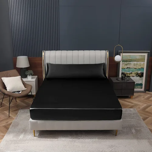 Miniatura 8 de Homiest Sábanas Ajustables de Satén Negro Tamaño Twin XL de Bolsillo Profundo Ropa de Cama Lujosa y Ultra Suave Sábana Inferior