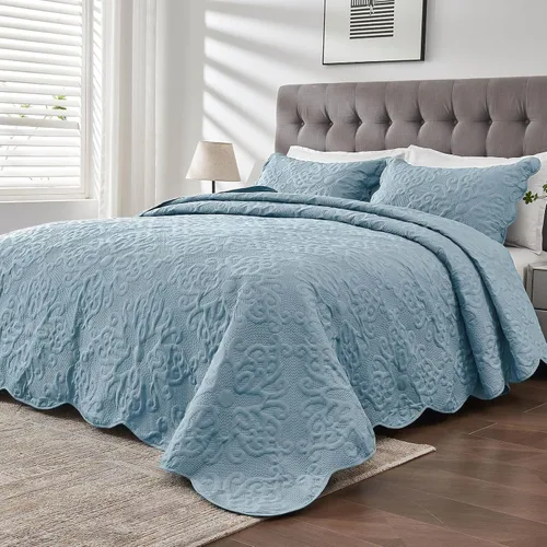 Miniatura 18 de Kingnex Juego de colcha tamaño King de 106 x 96 pulgadas, suave, ligera, acolchada, 3 piezas, 1 edredón y 2 fundas de almohada, color gris oscuro