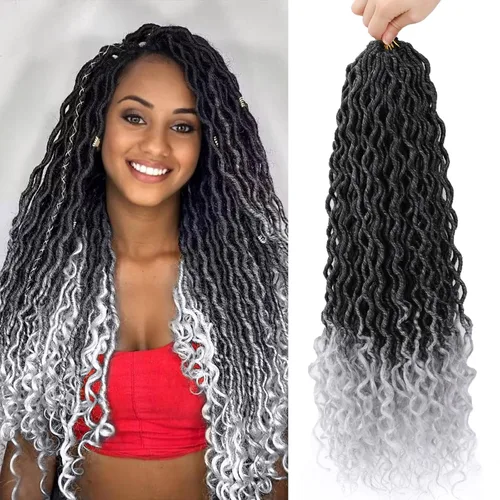 Miniatura 8 de Trenzas postizas Goddess, 6 paquetes de 18 pulgadas, cabello lacio, trenzado con ganchillo, para mujeres negras, trenzas postizas ombre con puntas