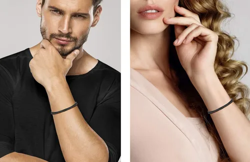 Miniatura 4 de Miabella Pulsera de cuero trenzado de doble envoltura italiana genuina para hombres y mujeres, cierre de acero inoxidable, fabricada en Italia