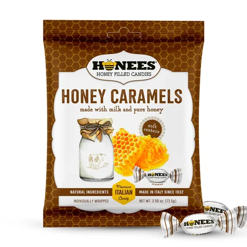 Honees Caramelos de miel duros envueltos individualmente, dulces naturales y saludables, hechos en italiano con leche y miel pura, 1 paquete (2.59