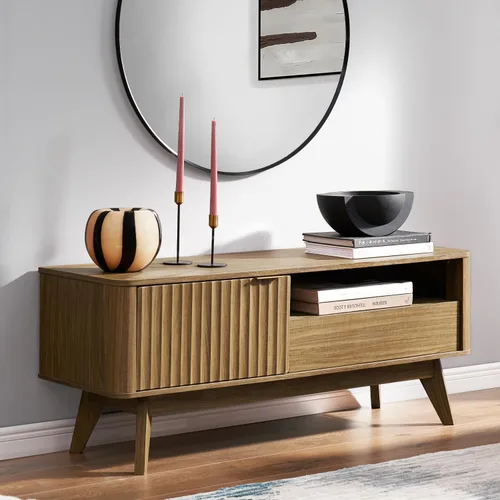 Miniatura 13 de mopio Brooklyn Soporte de TV Moderno de Mediados de Siglo, para TVs de hasta 50" / 59" Panel de Forma de Onda, Perfil Curvo Elegante con Estante