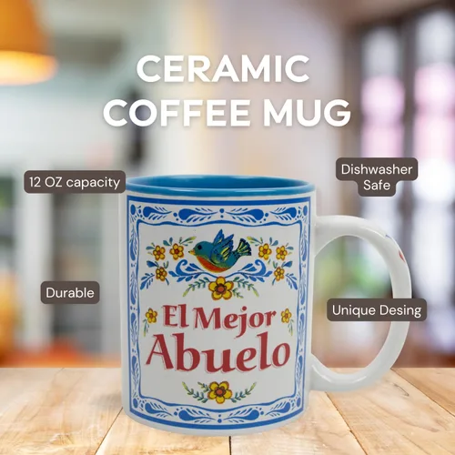 Miniatura 4 de Taza El Mejor Abuelo – Regalos únicos de Abuelo en español – Taza de cerámica duradera de 12 onzas con esmalte azul – Taza para el mejor abuelo