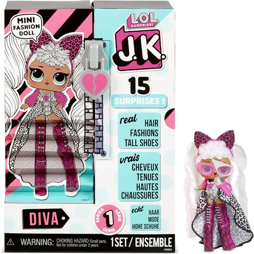 L.O.L. Surprise! LOL Surprise JK Mini Fashion Doll Diva con 15 sorpresas, incluyendo trajes de muñeca de vestir, accesorios exclusivos para muñecas,