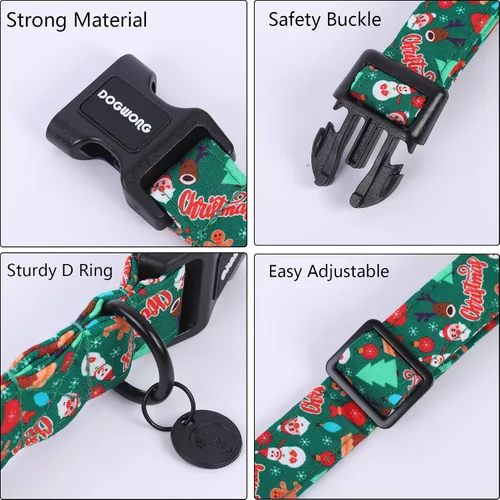 Miniatura 3 de DOGWONG - Collar de algodón para perro, de Navidad, verde, Santa Claus, duradero y suave, lindo collar de cachorro para perros pequeños, medianos