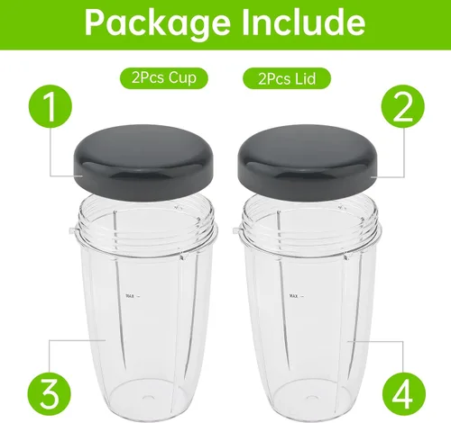 Miniatura 4 de 2 vasos de repuesto reutilizables de 24 onzas para licuadoras Nutribullet de 600 W / 900 W con tapa, vaso de repuesto lavable
