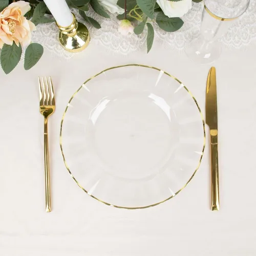 Miniatura 43 de Tableclothsfactory Paquete de 10 platos redondos de plástico negro de 6 pulgadas para ensalada de postre, platos desechables con borde ondulado