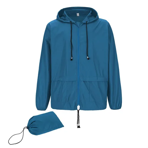 American Trends Chubasquero para hombre impermeable con capucha para hombre, chaqueta rompevientos, abrigo de lluvia