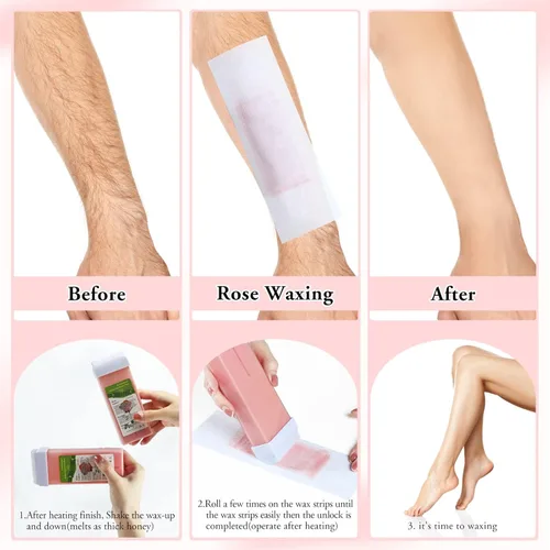 Miniatura 3 de Ceras de relleno en rollo de rosa para depilación para piel sensible, kit de depilación con rodillo para el cuerpo, piernas y brazos de las mujeres