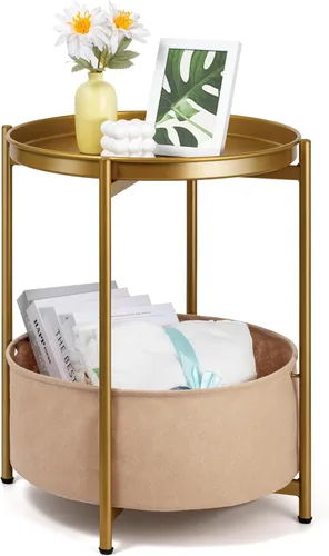 Miniatura 11 de Mesa auxiliar dorada, mesa auxiliar dorada champán, mesa auxiliar pequeña dorada, mesita de noche redonda para niños con canasta, mesa decorativa
