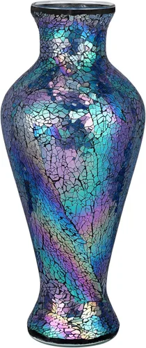 MDLUU Florero de mosaico de 15.3 pulgadas de alto, florero de vidrio agrietado hecho a mano, florero decorativo para decoración del hogar, boda,