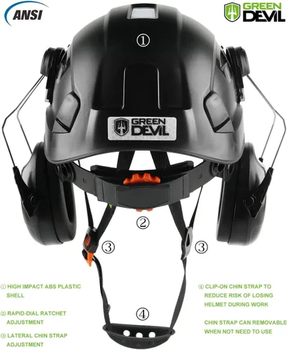 Miniatura 4 de Casco de seguridad con visera y protección para los oídos, ajustable, ligero, ventilado, ABS, casco de trabajo para hombres y mujeres, suspensión
