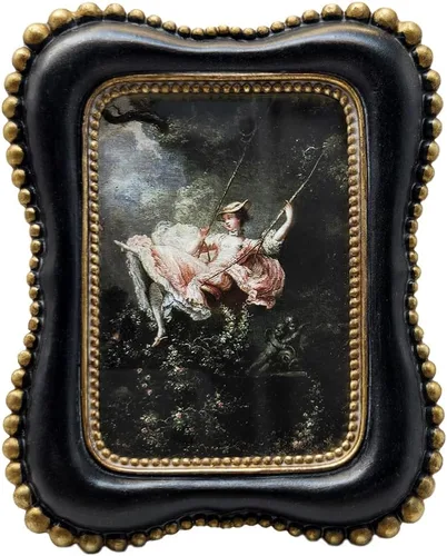 Marco de fotos pequeño vintage de 2.5 x 3.5 pulgadas, pequeño marco de fotos adornado negro antiguo, para mesa y pared, decoración retro decorativa