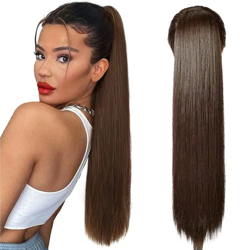 Miniatura 28 de SEIKEA Extensiones de cola de caballo con cordón, larga y recta, cola de caballo falsa, natural, suave, extensiones de cabello sintético resistente