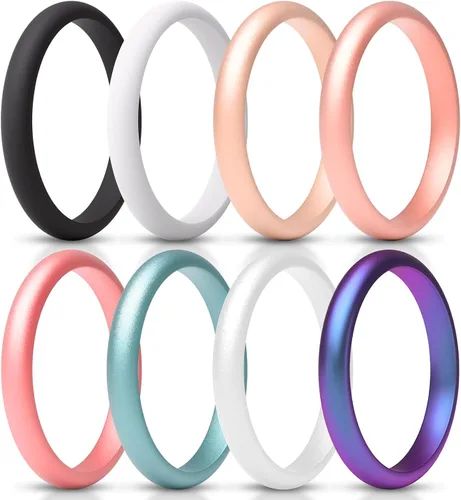 Miniatura 9 de ThunderFit - Realzadores de anillos de silicona delgados y apilables para mujer, alianzas de boda de silicona, 2.5 mm de ancho y 2 mm de grosor
